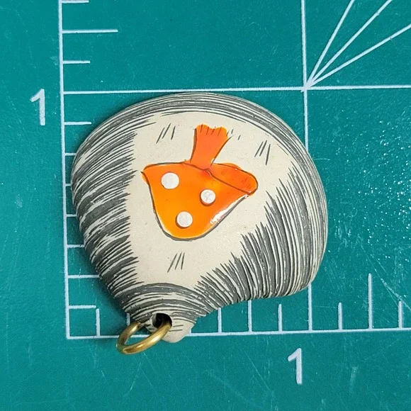 Handpainted Shell Mushroom Pendant Orange Cottagecore Woodland Jewelry Whimsical - Picture 10 of 10